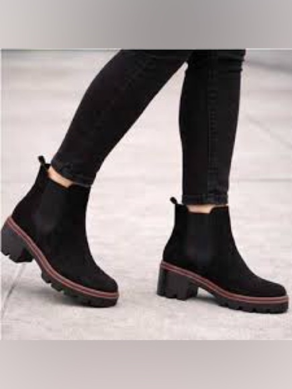 Antonio De Faria Black Suede Chunky Chelsea Boot with Red Trim size 8